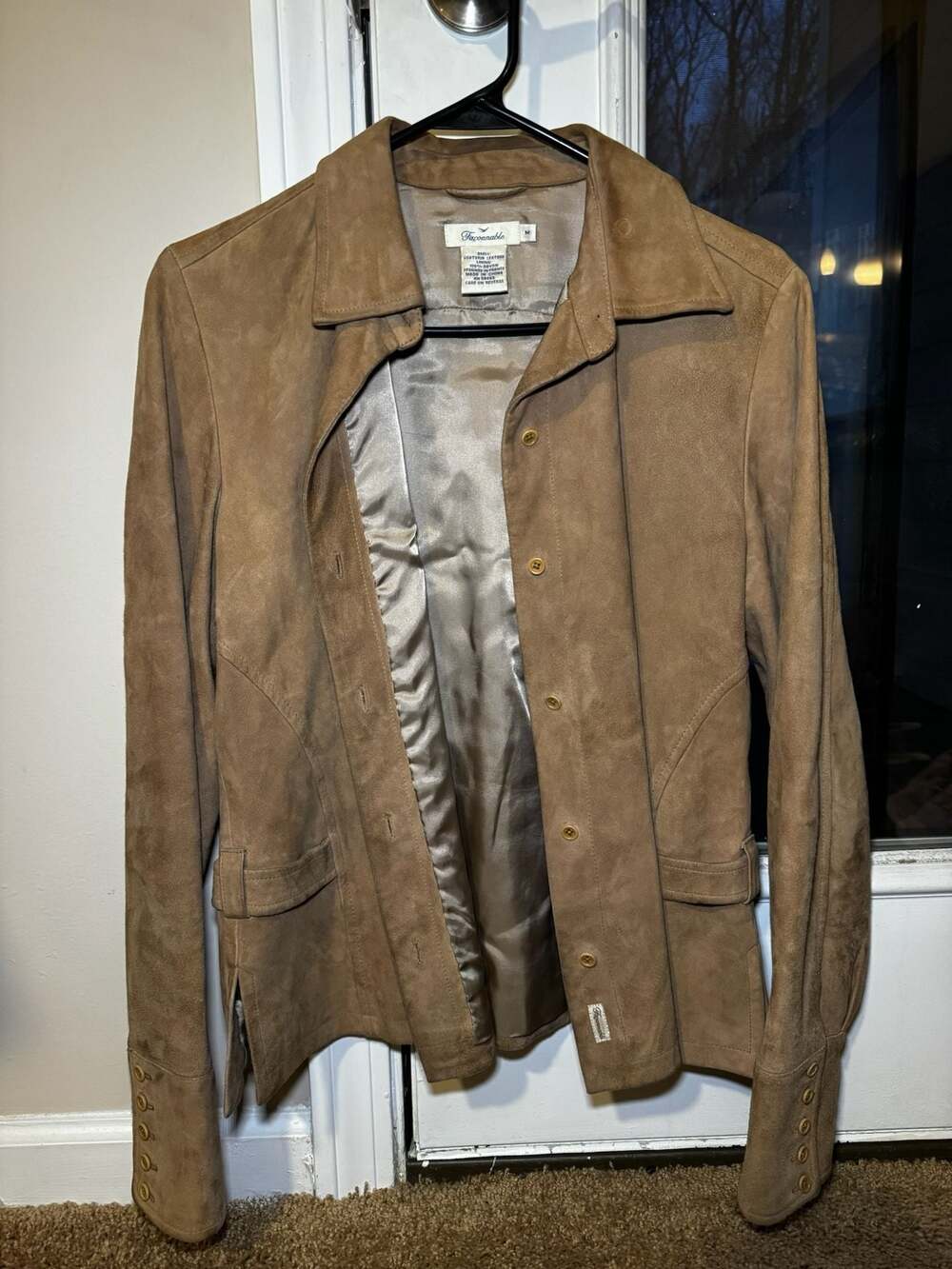 Façonnable Tan Goatskin Suede Leather Button-Up Utility Jacket Blazer